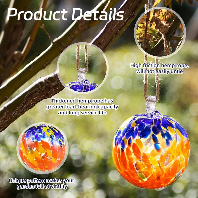 VOREEN 4" Hanging Glass Garden Gazing Ball Hand Blown Glass Witch Ball Christmas Ornament Friendship Balls for Outdoor Garden Patio Window Home Décor, Gift for Mom Wife Friend, Red and Blue - Image 3